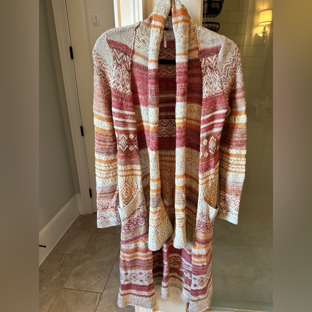 Free People southwestern style long cardigan sweater. Size Small